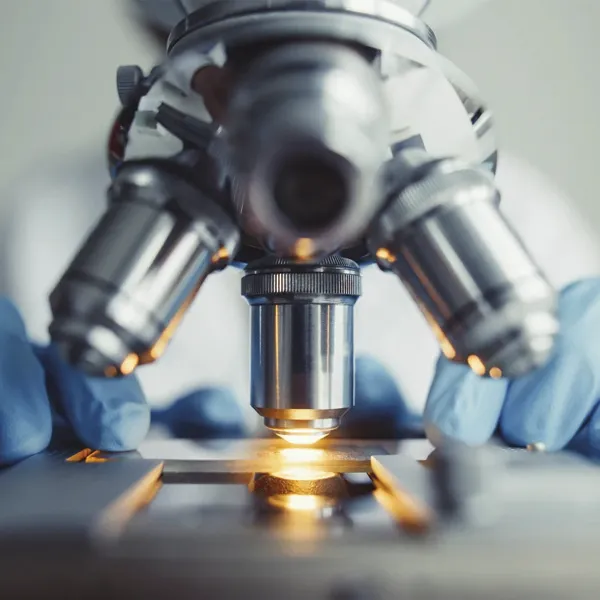 Imagen de cabecera del capítulo 5: Primer plano de un científico analizando una muestra en un microscopio